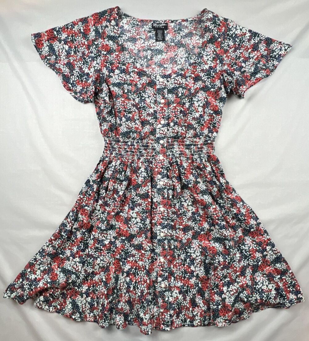 Wrangler Retro Cottagecore Short Sleeve Dress Ditsy Floral Pearl Snap Small